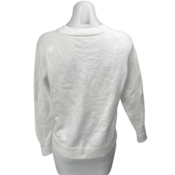 Ann Taylor LOFT Women's White Black Heart Long Sleeve Crewneck Sweater Size S - Picture 2 of 5